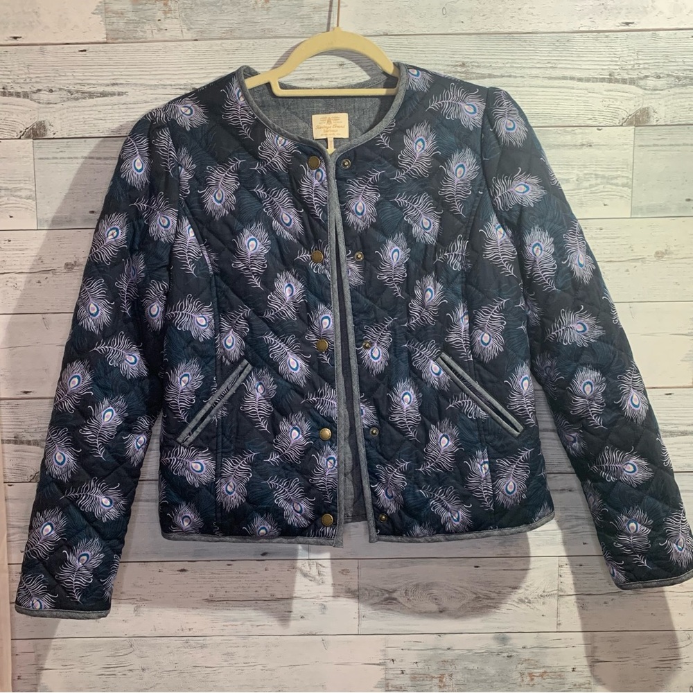 Barbour Pippa Quilted Overcoat Navy with Feather Print Size: 4